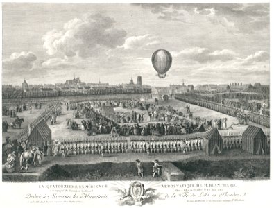 La quatorzieme expérience aerostatique de M. Blanchard accompagné du Chevalier Lepinard faite à Lille en Flandre, le 26 août 1785 - Österreiche Nationalbibliothek