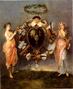Watteau - L’Alliance de la musique et de la comédie. Free illustration for personal and commercial use.