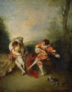 Jean-Antoine Watteau - La Surprise. Free illustration for personal and commercial use.