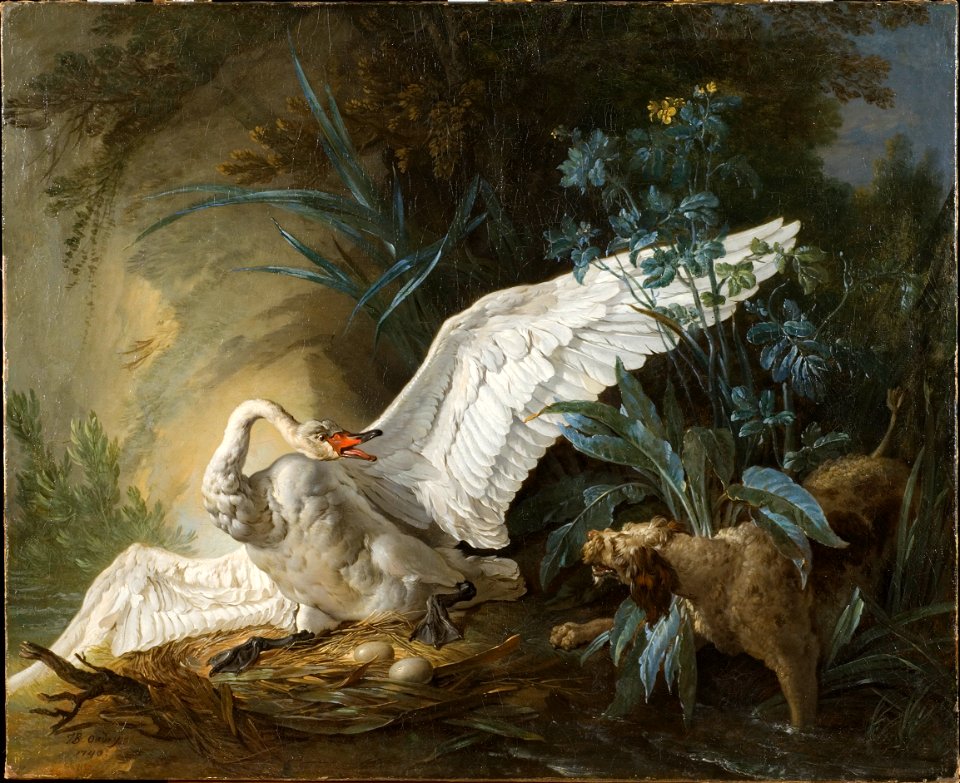 Water Spaniel Surprising a Swan on its Nest (Jean-Baptiste Oudry) - Nationalmuseum - 117886