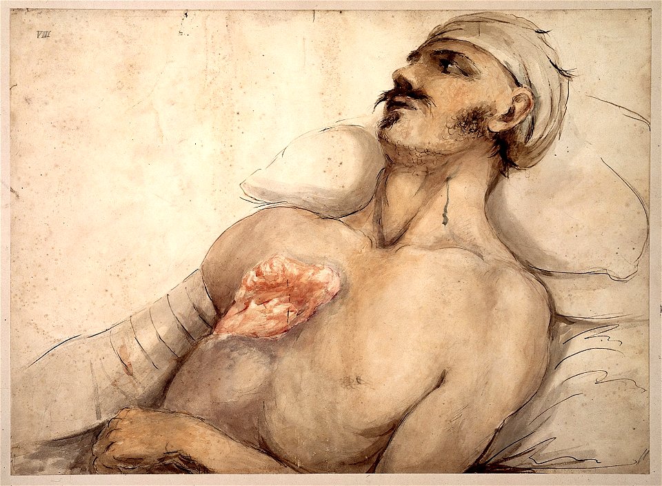 Watercolour, wounded soldier at Waterloo Wellcome L0022544