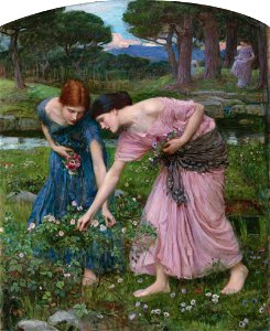 Waterhouse-gather ye rosebuds-1909FXD. Free illustration for personal and commercial use.