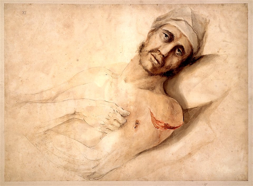 Watercolour; wounded soldier Wellcome L0022553