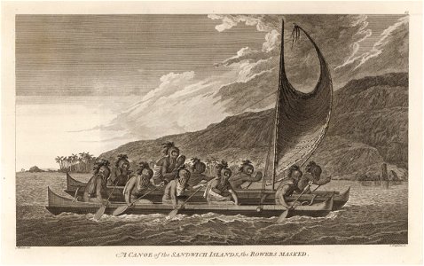 A Canoe of the Sandwich Islands, the Rowers Masked by John Webber