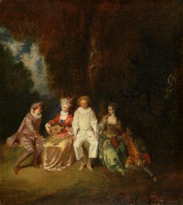 Jean-Antoine Watteau - Pierrot contento (1712). Free illustration for personal and commercial use.
