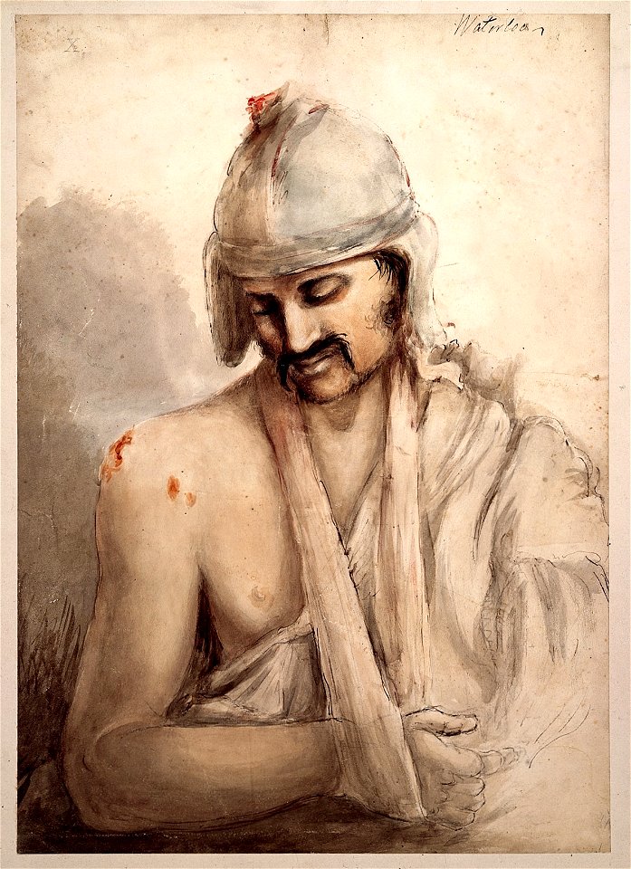 Watercolour, wounded soldier at Waterloo Wellcome L0022554