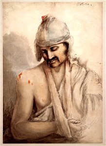 Watercolour, wounded soldier at Waterloo Wellcome L0022554
