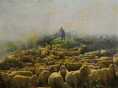 Painting of sheep by Herman Johannes van der Weele (1852-1930). Free illustration for personal and commercial use.