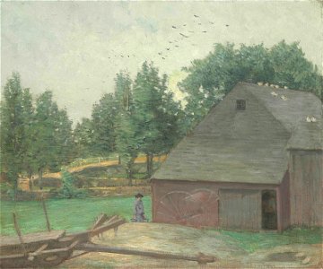 Julian Alden Weir - Summer in Connecticut, the old barn at Branchville (1890s). Free illustration for personal and commercial use.