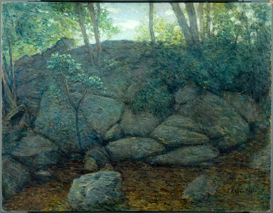 Julian Alden Weir - Woodland Rocks - Google Art Project. Free illustration for personal and commercial use.