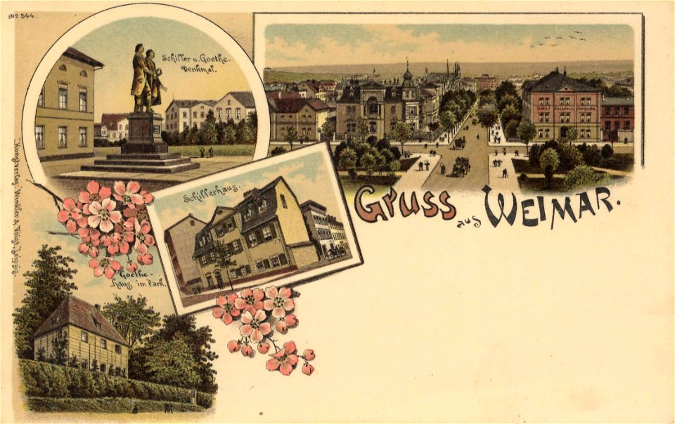 Weimar, Thüringen - Goethe-Schiller-Denkmal; Schifferhaus; Goethehaus im Park (Zeno Ansichtskarten)