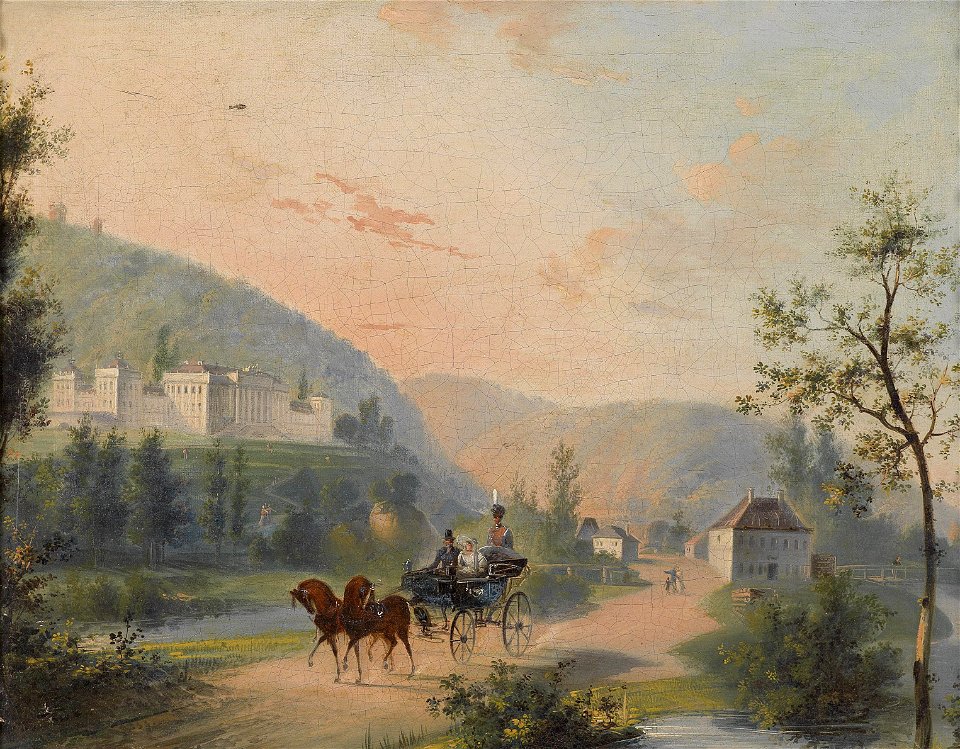Weilburg bei Baden mit Kutsche c1830