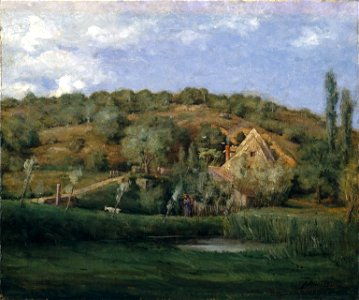 Brooklyn Museum - A French Homestead - Julian Alden Weir - overall. Free illustration for personal and commercial use.