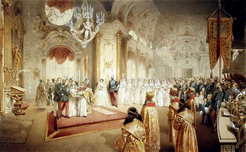 Wedding of Grand Duke Alexandr Alexandrovich and Maria Feodorovna by M.Zichy (1867, Hermitage). Free illustration for personal and commercial use.