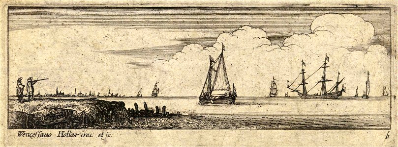 Wenceslas Hollar - A flat shore with groynes (State 3)