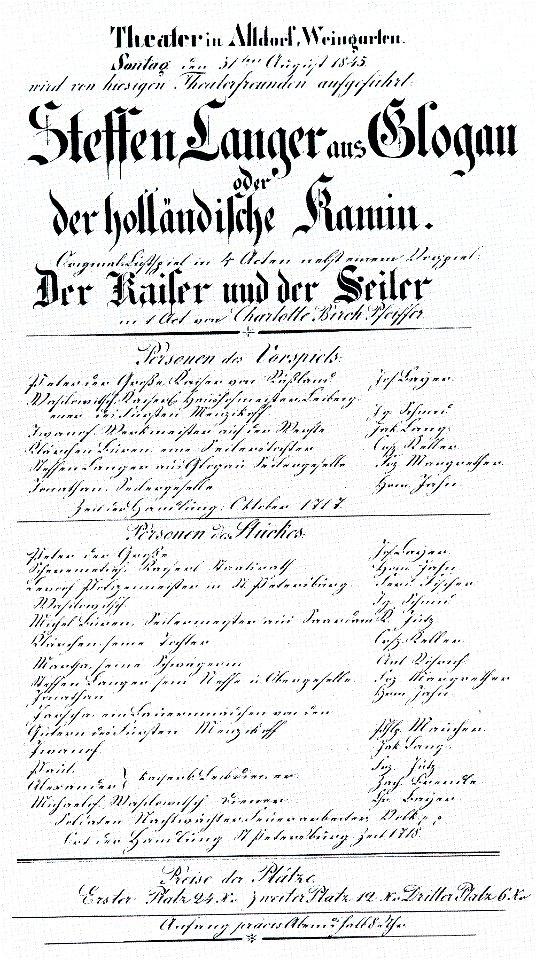 Weingarten Theaterzettel 1845 Steffen Langer
