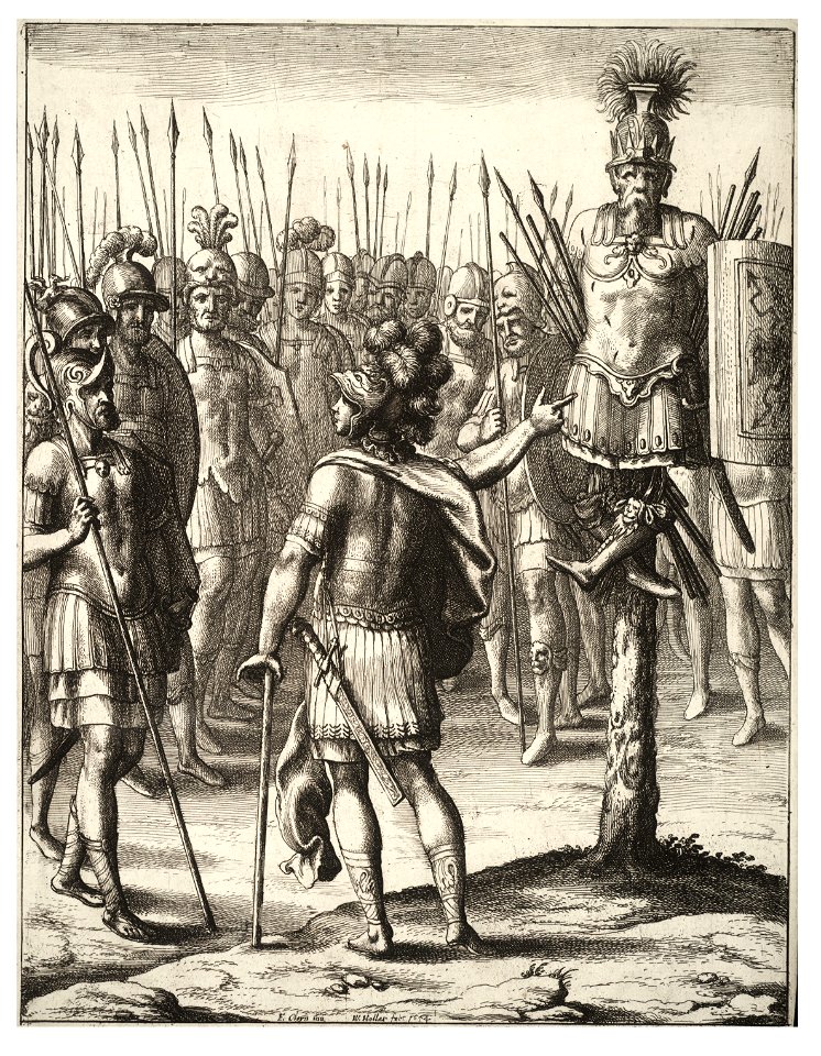 Wenceslas Hollar - Aeneas erects a trophy of the weapons of Mezentius (State 2) 2