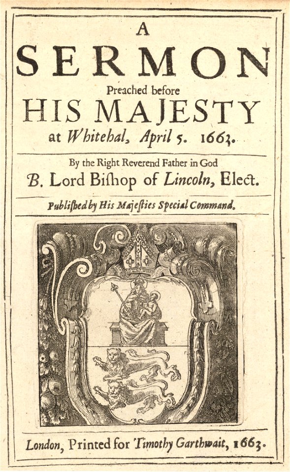 Wenceslas Hollar - Arms of the bishopric of Lincoln (State 2)