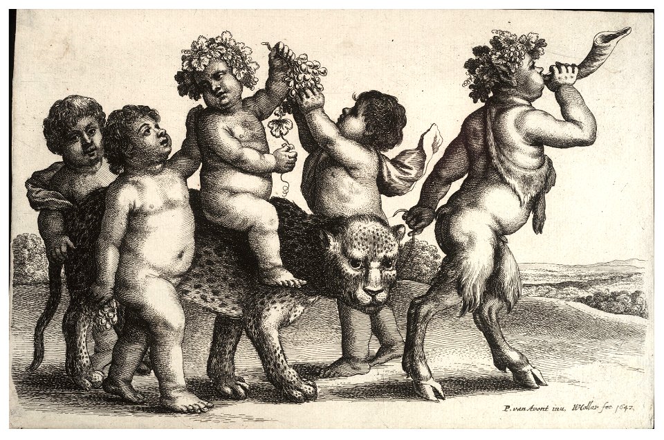 Wenceslas Hollar - Four boys, a young satyr, and a leopard 2