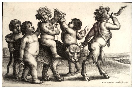 Wenceslas Hollar - Four boys, a young satyr, and a leopard 2. Free illustration for personal and commercial use.