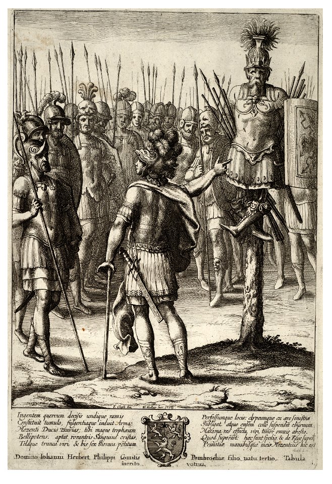 Wenceslas Hollar - Aeneas erects a trophy of the weapons of Mezentius (State 2)