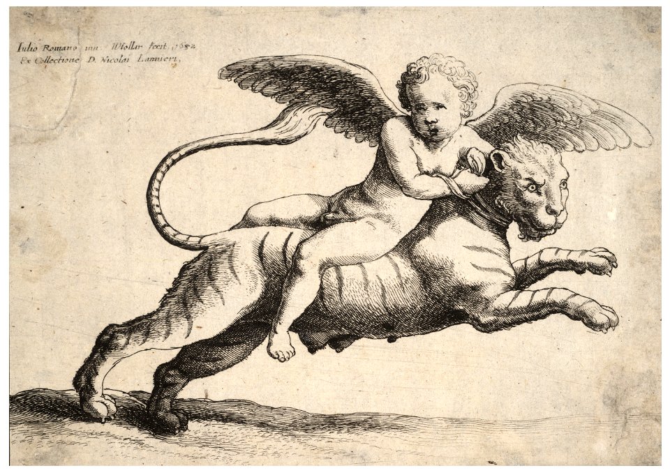 Wenceslas Hollar - Cupid on a tiger, after Giulio Romano