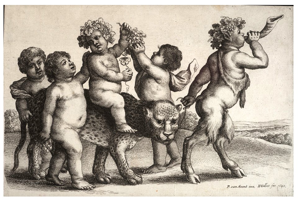 Wenceslas Hollar - Four boys, a young satyr, and a leopard