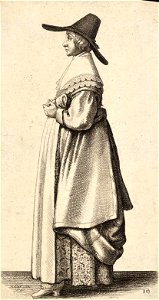 Wenceslas Hollar - Lady in wide-brimmed hat and brocaded underskirt (State 2)