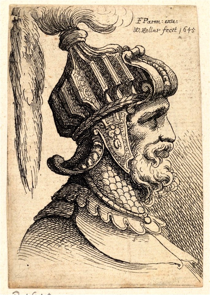 Wenceslas Hollar - Helmet with long plume and chin strap