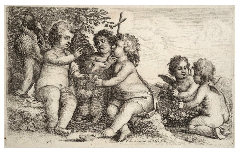 Wenceslas Hollar - Jesus, John, and four cherubs (State 1)
