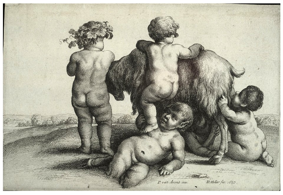 Wenceslas Hollar - Four boys, a young satyr, and a goat