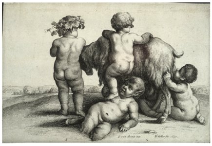 Wenceslas Hollar - Four boys, a young satyr, and a goat