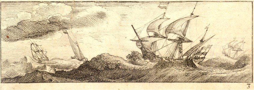 Wenceslas Hollar - Four ships in heavy sea