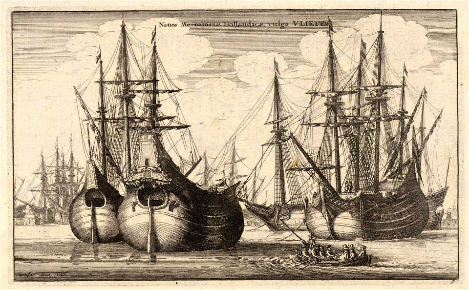Wenceslas Hollar - Dutch freighters or Flutes (State 2)