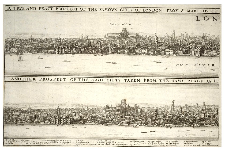 Wenceslas Hollar - London before and after the fire (State 1)