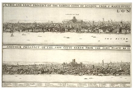 Wenceslas Hollar - London before and after the fire (State 1)