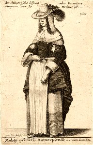 Wenceslas Hollar - Mulier primaria Antuerpiensis, in ornatu domestica (State 1)