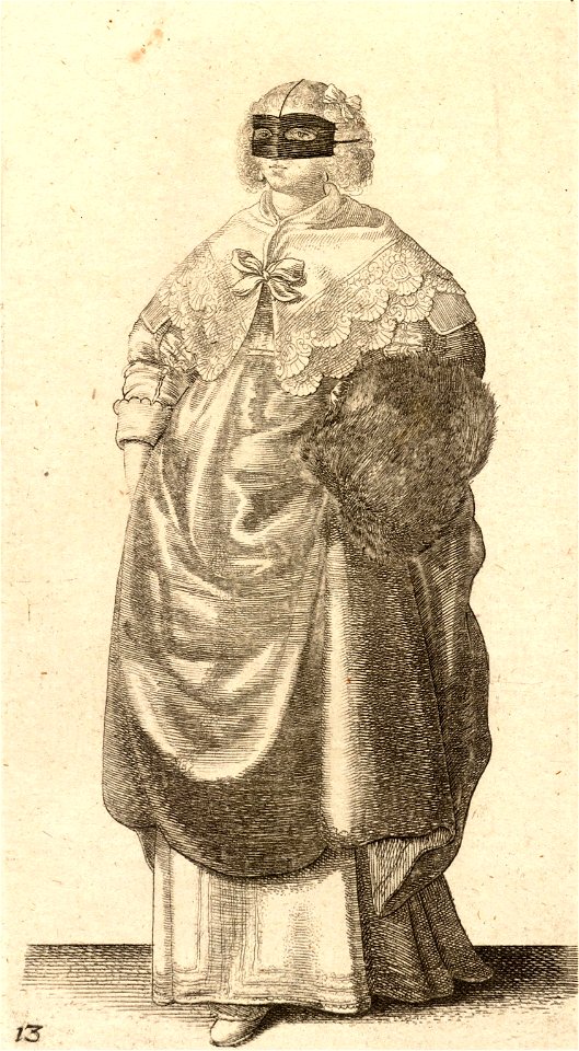 Wenceslas Hollar - Lady with mask and muff (State 1)