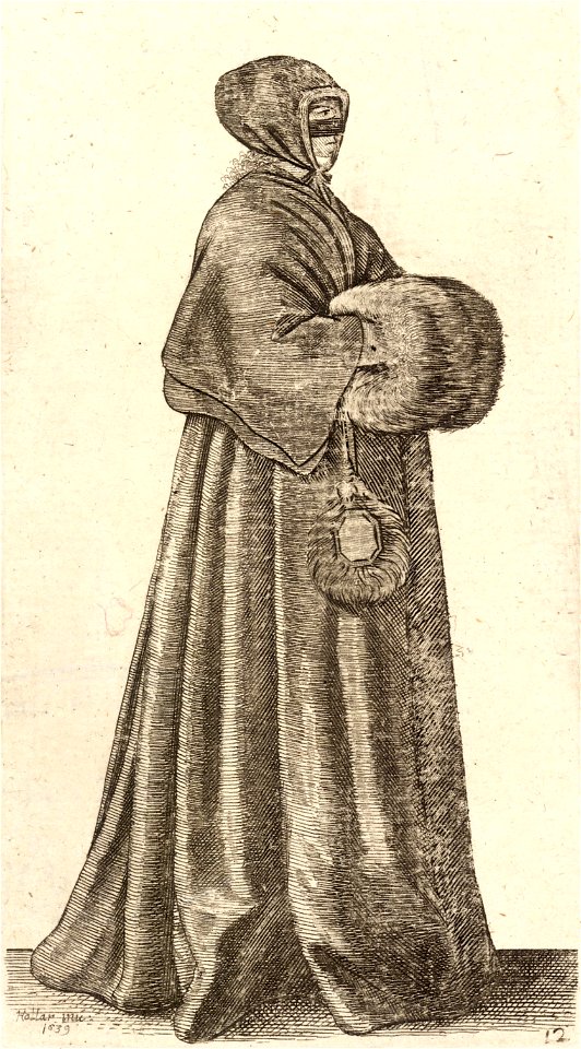 Wenceslas Hollar - Lady with mask, cap, and muff (State 1)