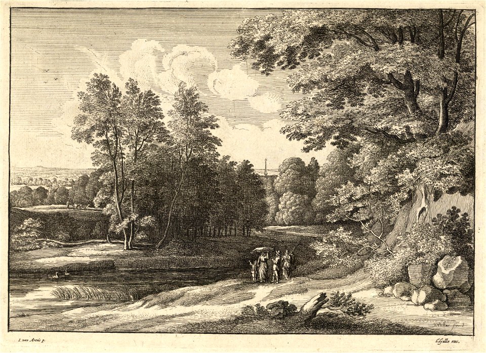 Wenceslas Hollar - Group by a pond (C. Galle) (State 4)