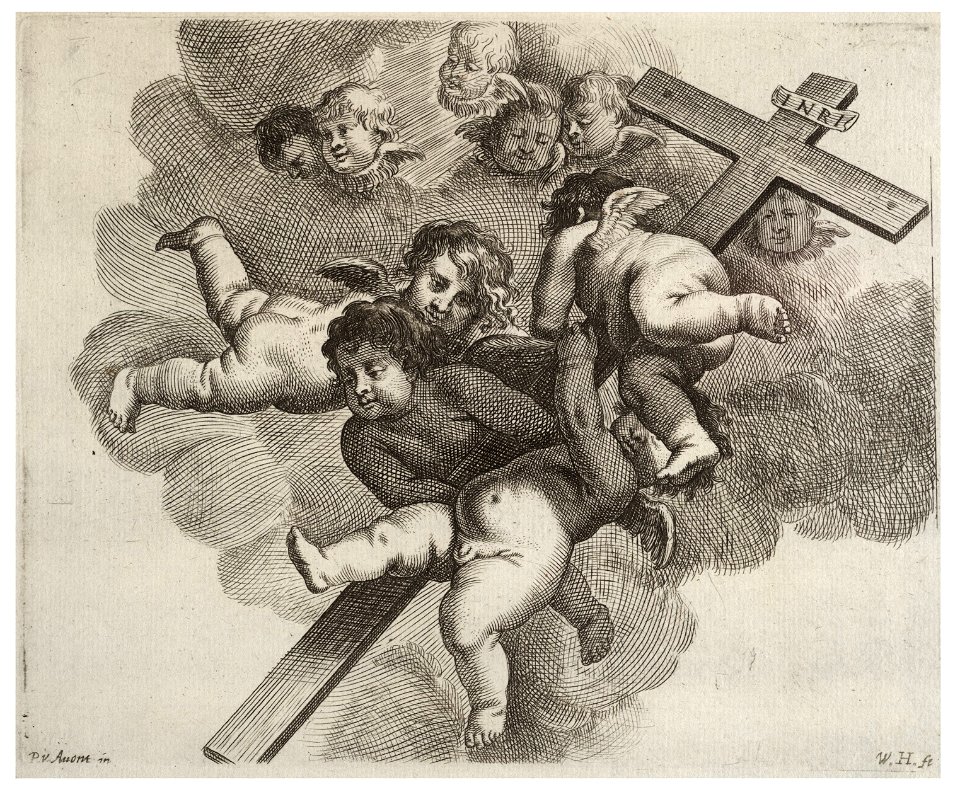 Wenceslas Hollar - Four cherubs carrying a cross
