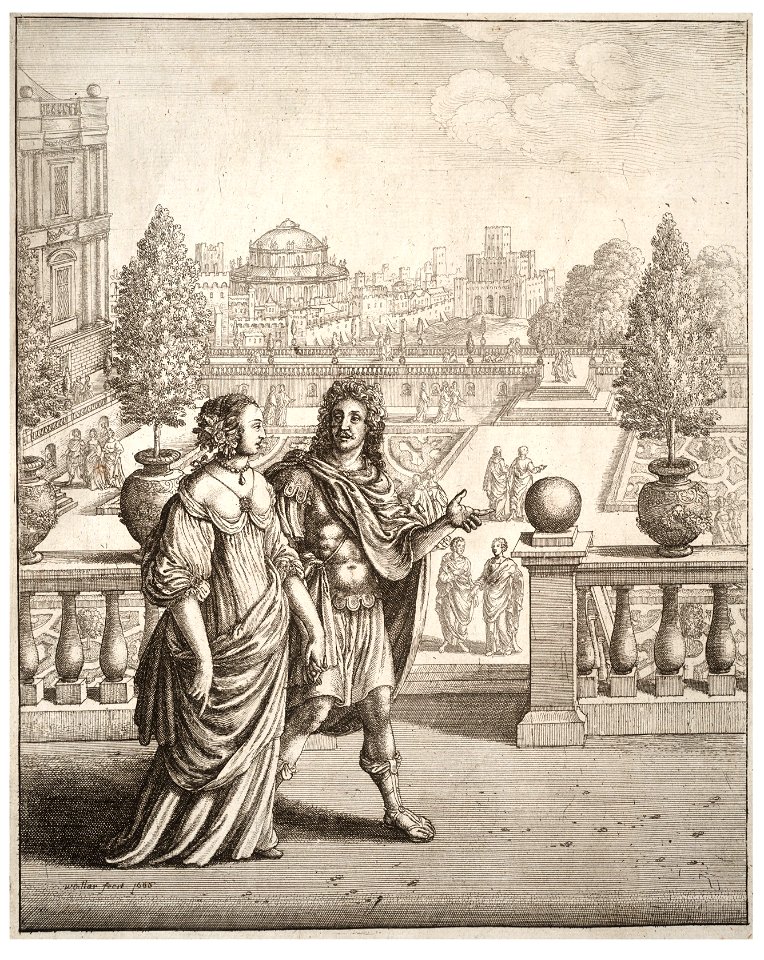 Wenceslas Hollar - Man and woman on terrace (State 1)