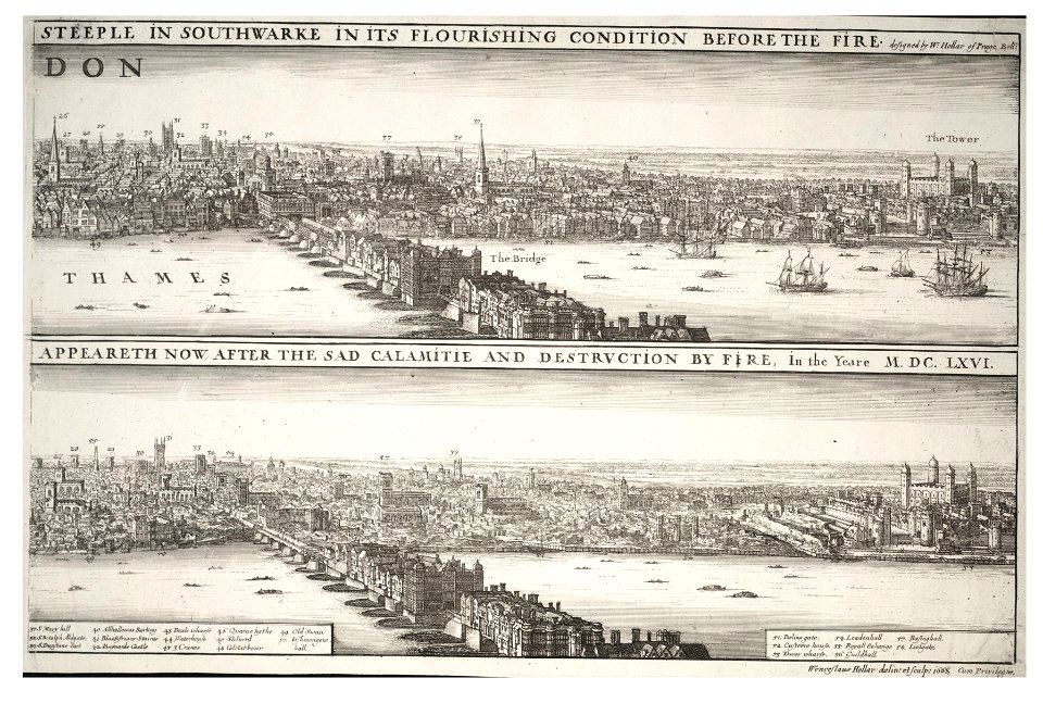 Wenceslas Hollar - London before and after the fire (State 2) 2
