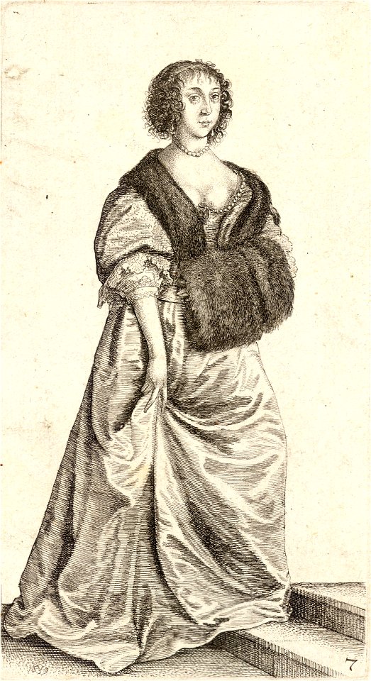 Wenceslas Hollar - Lady with muff standing on two steps (State 1)