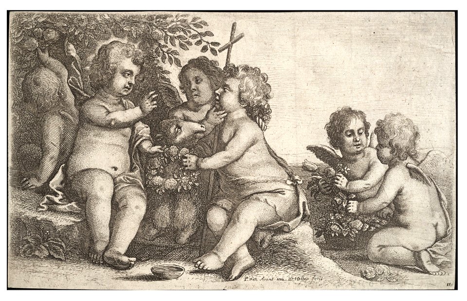 Wenceslas Hollar - Jesus, John, and four cherubs (State 2)