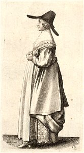 Wenceslas Hollar - Lady in wide-brimmed hat and brocaded underskirt (State 1)