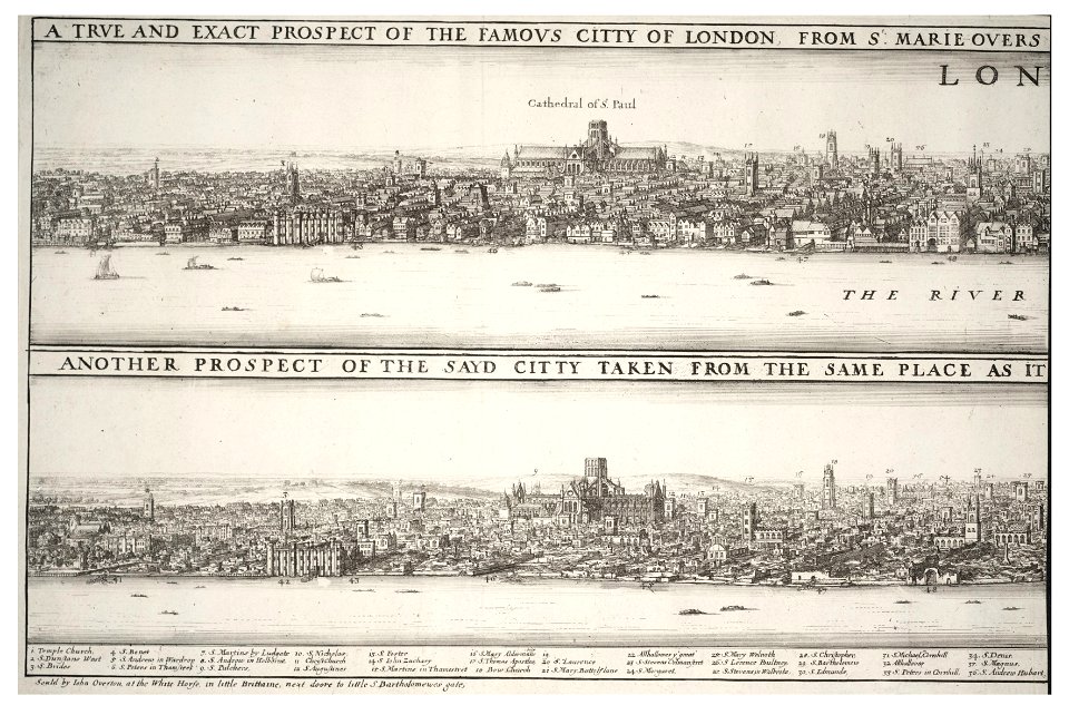 Wenceslas Hollar - London before and after the fire (State 2)