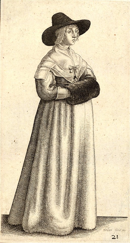 Wenceslas Hollar - Lady with wide-brimmed hat and dark ruff (State 1)