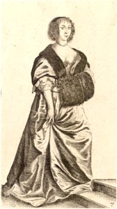 Wenceslas Hollar - Lady with muff standing on two steps (State 2)