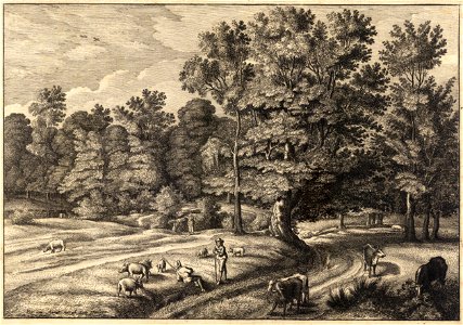 Wenceslas Hollar - Shepherds in a wood (van Avont) (State 1). Free illustration for personal and commercial use.